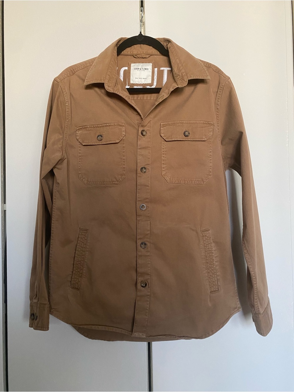 Denim & Flower Ricky Singh Men’s Tan Utility Shirt Jacket Overshirt Button Front